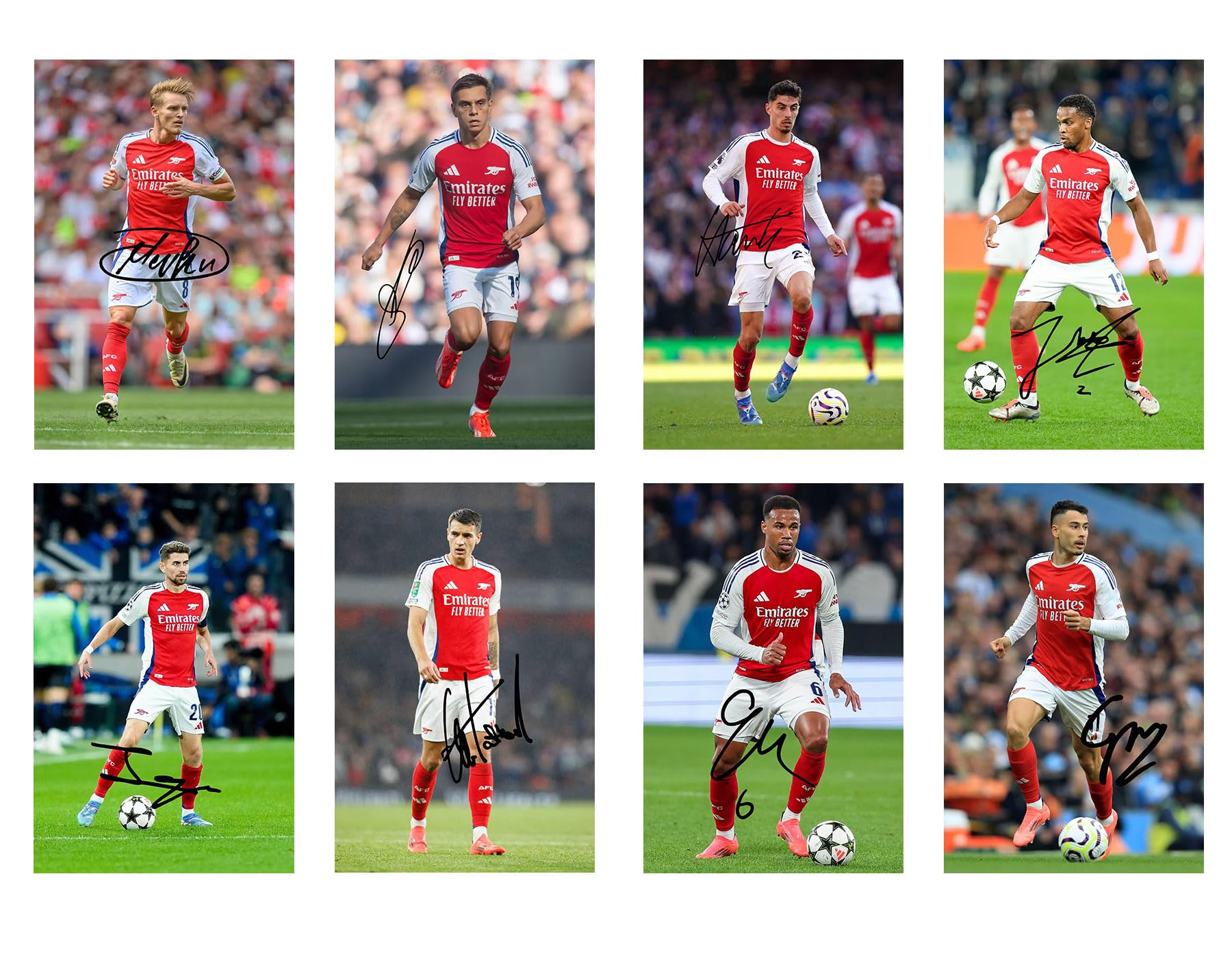 Set of 20 Individual Arsenal 2024/5 Football Players Signed 6X4 Inch Photo Prints With Pre Printed Signatures That Would Make A Great Gift For Any Fan.