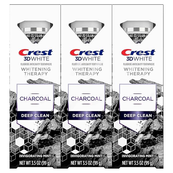 CREST 3D WHITE WHITENING THERAPY CHARCOAL DEEP CLEAN FLUORIDE TOOTHPASTE, INVIGORATING MINT, 3.5 OUNCE, PACK OF 3