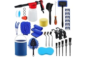 LATAMIL 42Pcs Car Wash Cleaning Kit With Foam Gun, Car Detailing Kit, Auto Detail Supplies Tools With Wheel Drill Brush Set, Car Polishing Kit, Car Detailing Brush Set for Tires, Wheels, Exterior & Interior
