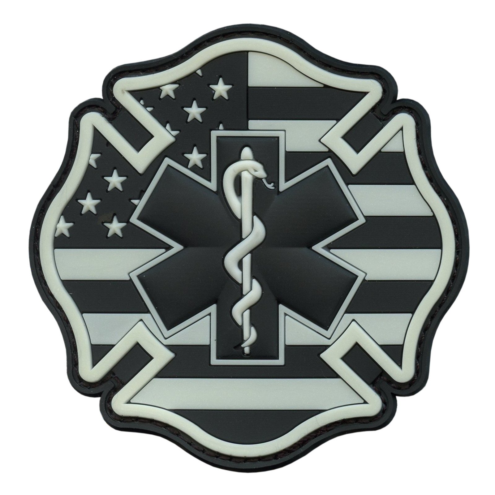 2AFTER1 Glow Dark EMS EMT Fire Fighter Department USA American Flag Rescue Firemen Paramedic Medic Morale PV