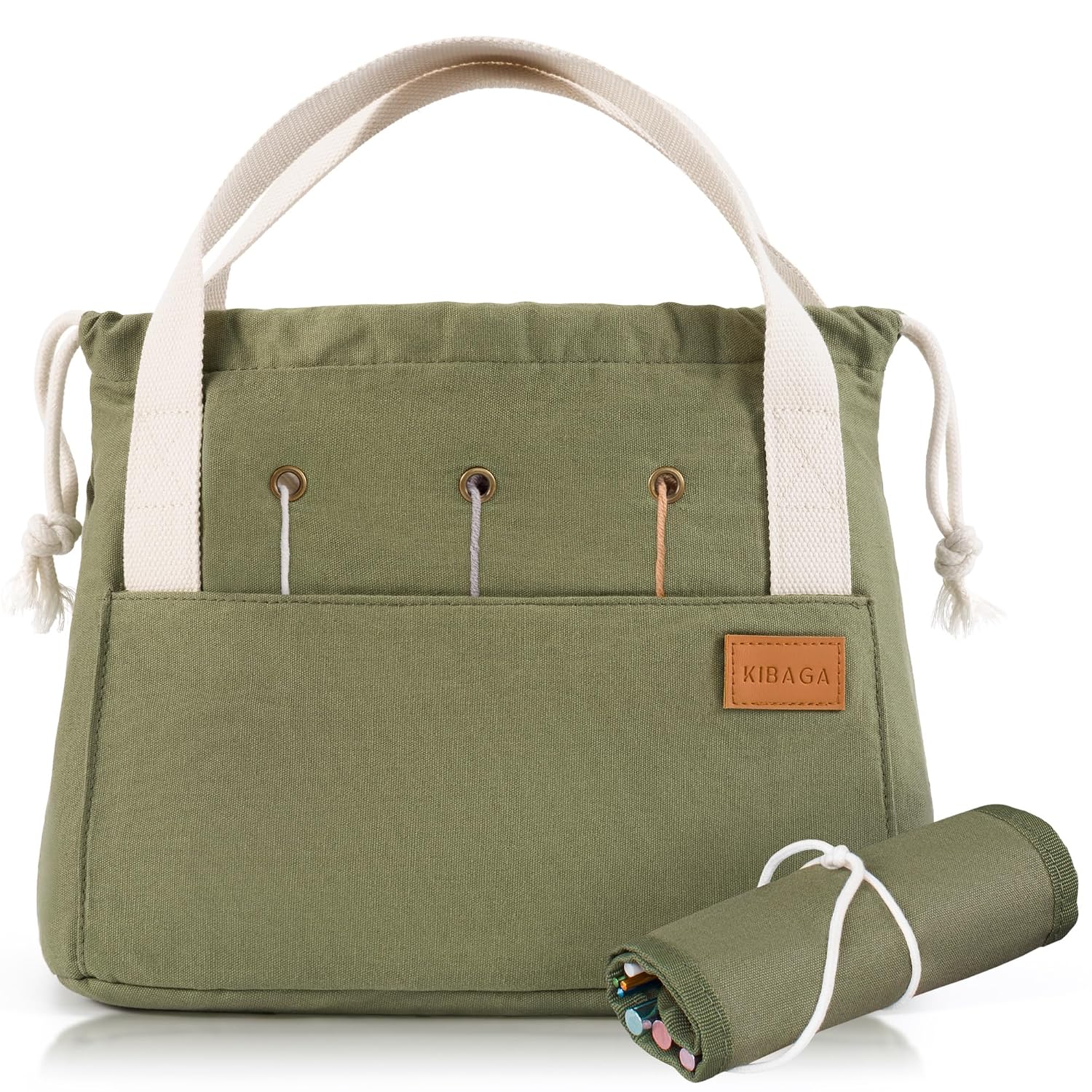 Stylish Crochet Bag Organizer for Yarn - Durable Canvas with 8 Pockets | Stores Plenty of Yarn Skeins and Crocheting Supplies