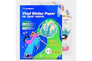 GPFMLDFV Clear Sticker Paper for Inkjet Printer - 15 Sheets (8.5" x 11") Translucent Waterproof Printable Vinyl Sticker Paper for DIY Personalized Stickers Holds Ink Beautifully & Dries Quickly