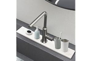 Roonka Kitchen Sink Faucet Mat,60cm 23.6''L x 3.9''W Diatomite Fast Drying Stone Sink Tray Faucet Area Protection, Counter Wa