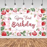 Avezano Berry First Birthday Banner Strawberry 1st Birthday Decorations Berry First Birthday Backdrop for Girls Strawberry Sweet One Birthday Party Supplies 70.8 x 43.3 Inch