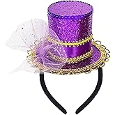 Dkomekii Purple Mini Top Hat Headband Fasciantor for Women Mardi Gras Glitter Sequin Costume Headpiece Carnival Tea Party Supplies