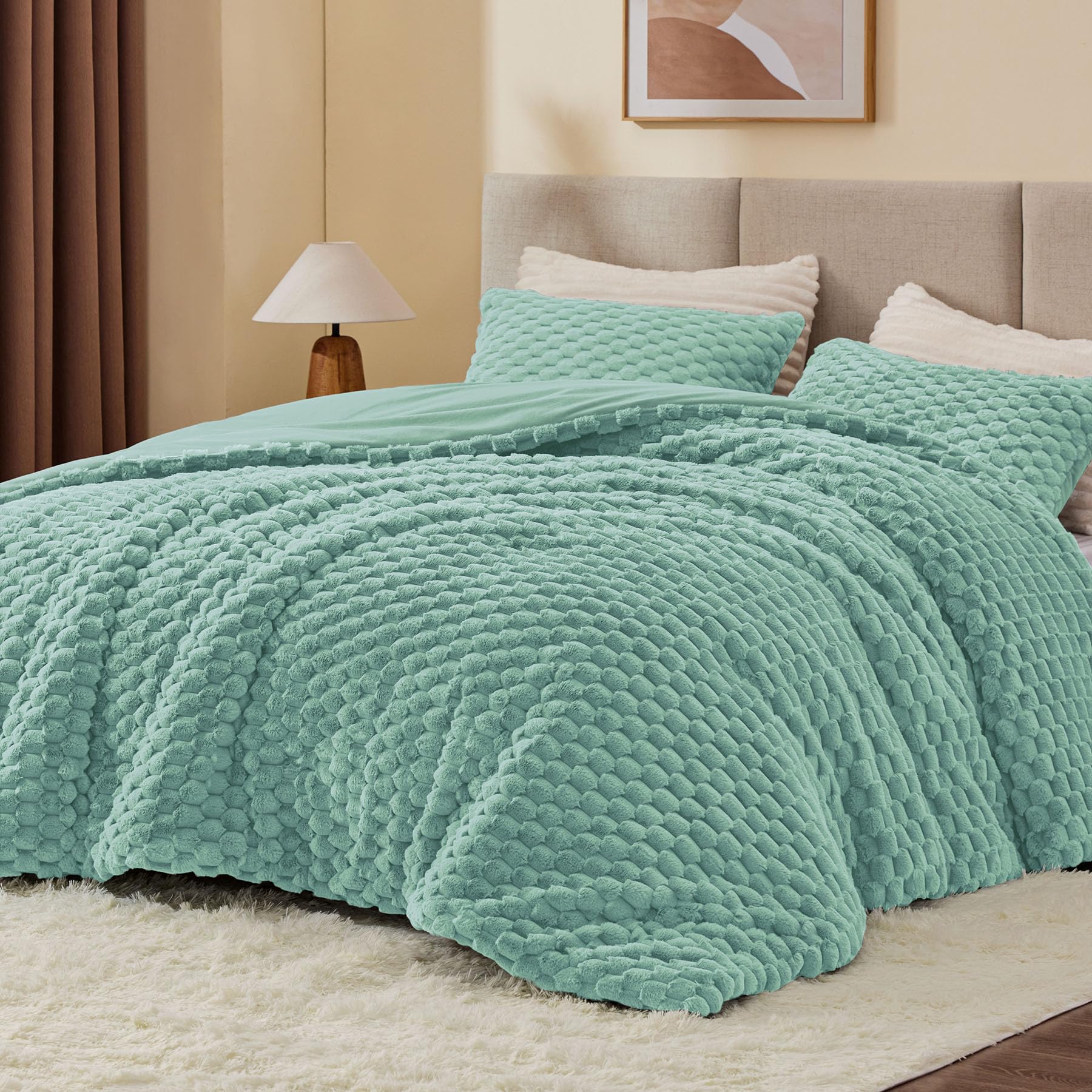 BEDELITE Fluffy Twin Comforter Set - Haze Blue Fleece Soft Comforter for Twin Size Bed, Luxury Warm Bedding Set for Winter, Fuzzy Bed Set 2 Pieces (1 Comforter, 1 Pillowcase)