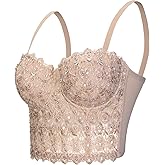 Women's Lace Rhinestone Bustier corset Wedding Party Crop Top Bra Vest