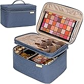 NISHEL Large Double Layer Travel Makeup Bag Women, Cosmetic Case, Organizer for Travel-Size Accessories Bottles, Brushes, Conditioner, and Skin Care Products, Aegean-Blue