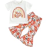 Toddler Baby Girls Birthday Outfits Letter Tassel Shirt Donut Cake Floral Flared Long Pants Headband 3Pcs Summer Set