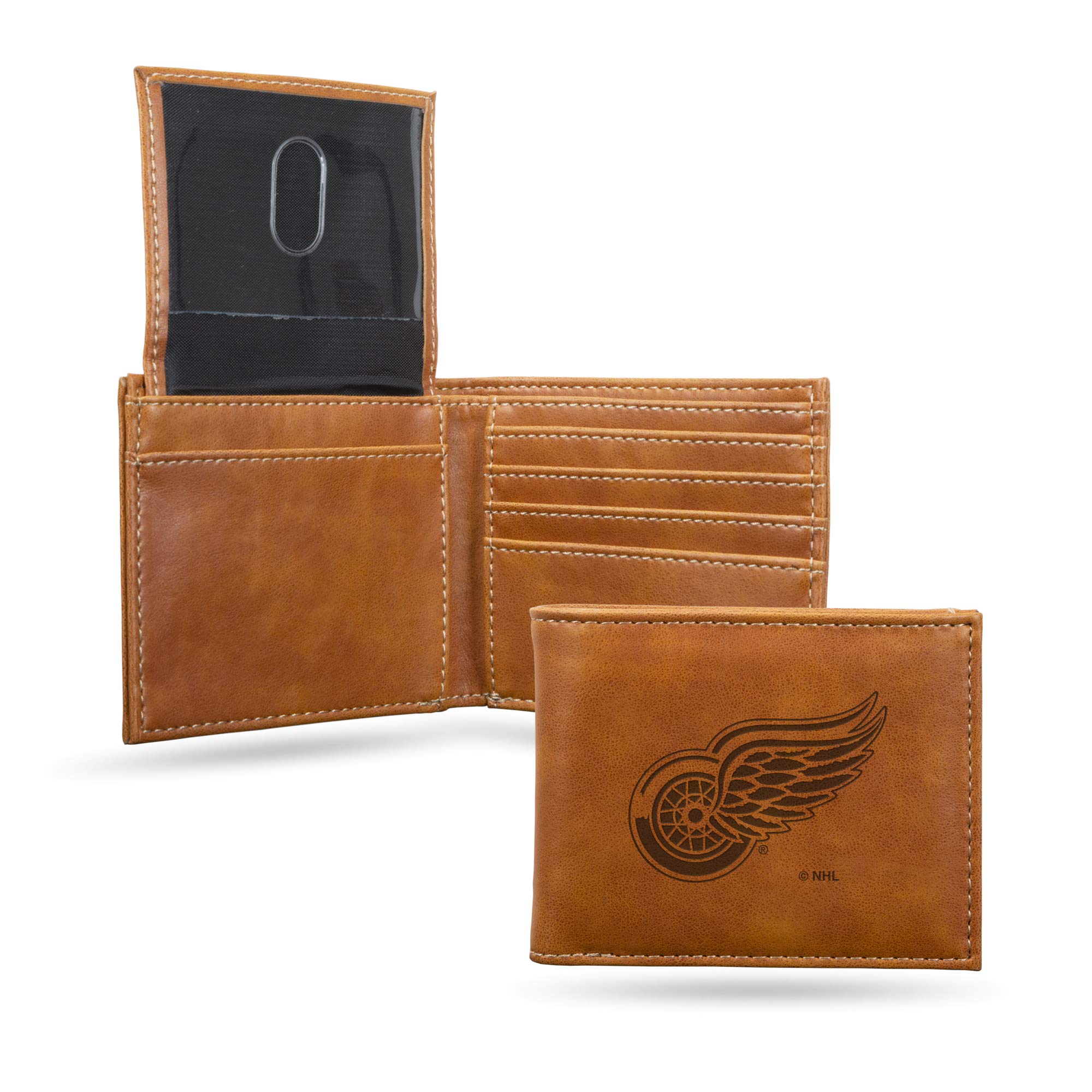Rico Industries Laser Engraved Billfold Wallet, Detroit Red Wings, Brown, 3.5 x 4.25-