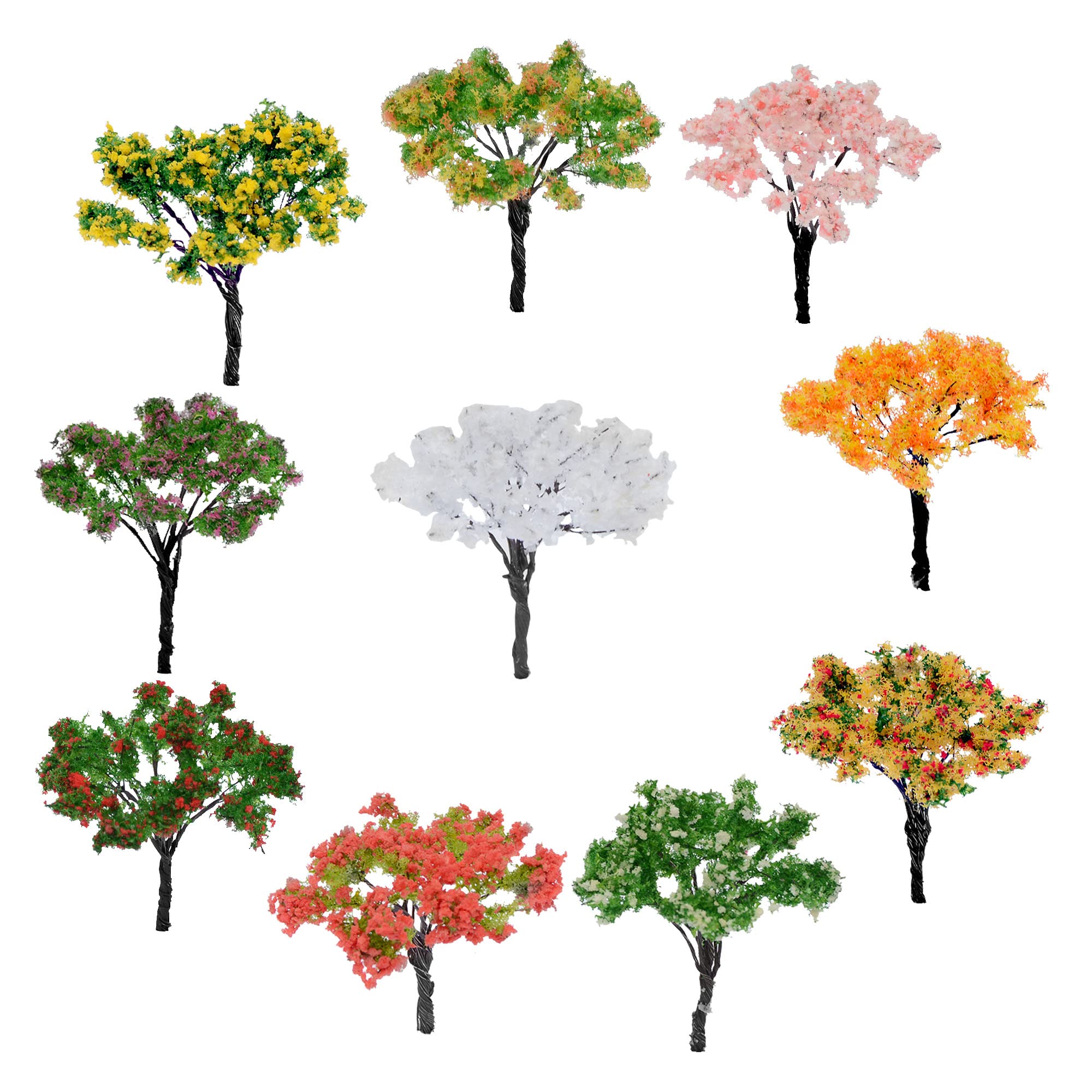 Cayway 10 PCS Miniature Trees Mixed Model Trees, Mixed Colors Accessories Model Train Scenery Architecture Trees Fake Trees for Building Model, Model Scenery with No Bases for DIY Crafts