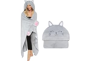 Moyel Cat Blanket Hooded Cat Gifts for Cat Lovers Birthday Gifts for Women Funny Cute Wearable Blanket Hoodie Gifts for Mom Girlfriend Wife Friend Sister for Christmas