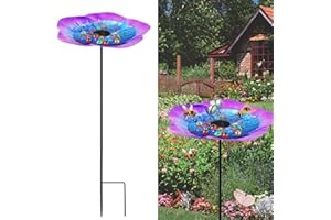 BBRGIRL Butterfly Feeder - Outdoor Butterfly Puddler,Bee Cups for Garden with Coloured Glass Stone,garden decor for butterfly feeders for outdoors,Bee Watering Station(Blue/Purple)