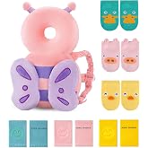 JunNeng Baby Head Protector Backpack for 3 Knee Pads + 3 Socks, Butterfly | Soft, Breathable, Adjustable,Baby Fall Back Head Protector with Knee Pads + Anti-Slip Socks for Crawling Walking Falling