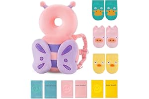 JunNeng Toddler Baby Head Protector Backpack for Toddler Walker with Knee Pads&Anti-Slip Socks, Butterfly