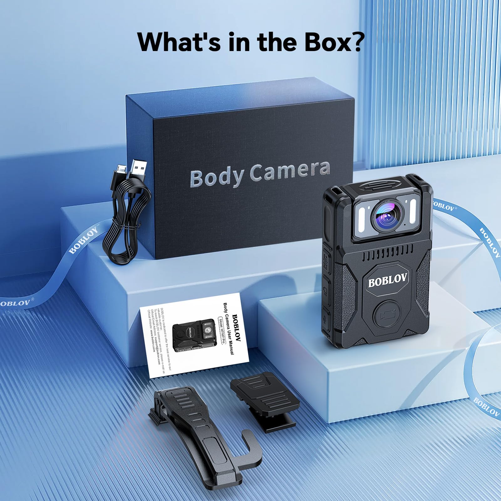 BOBLOV M7 128GB Body Worn Camera, 180° Rotate Body Cam, 4000 mAh Battery & Fast Charger, 15 Hrs Video Record, 1080P Body Camera with Audio for Police, Civilians, Law Enforcement, Delivery Job