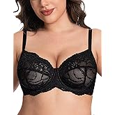 Deyllo Women's Plus Size Lace Comfort Minimizer Bra See-Through Mesh Non Padded Unlined Underwired Support for Heavy Breasts