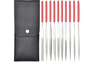 XAQISHIRE 10pcs Mini Diamond Needle Files,Packed in Synthetic Leather Case,for high Precision Sanding Work on Wood,Plastic,Metal and Jewelry Carving