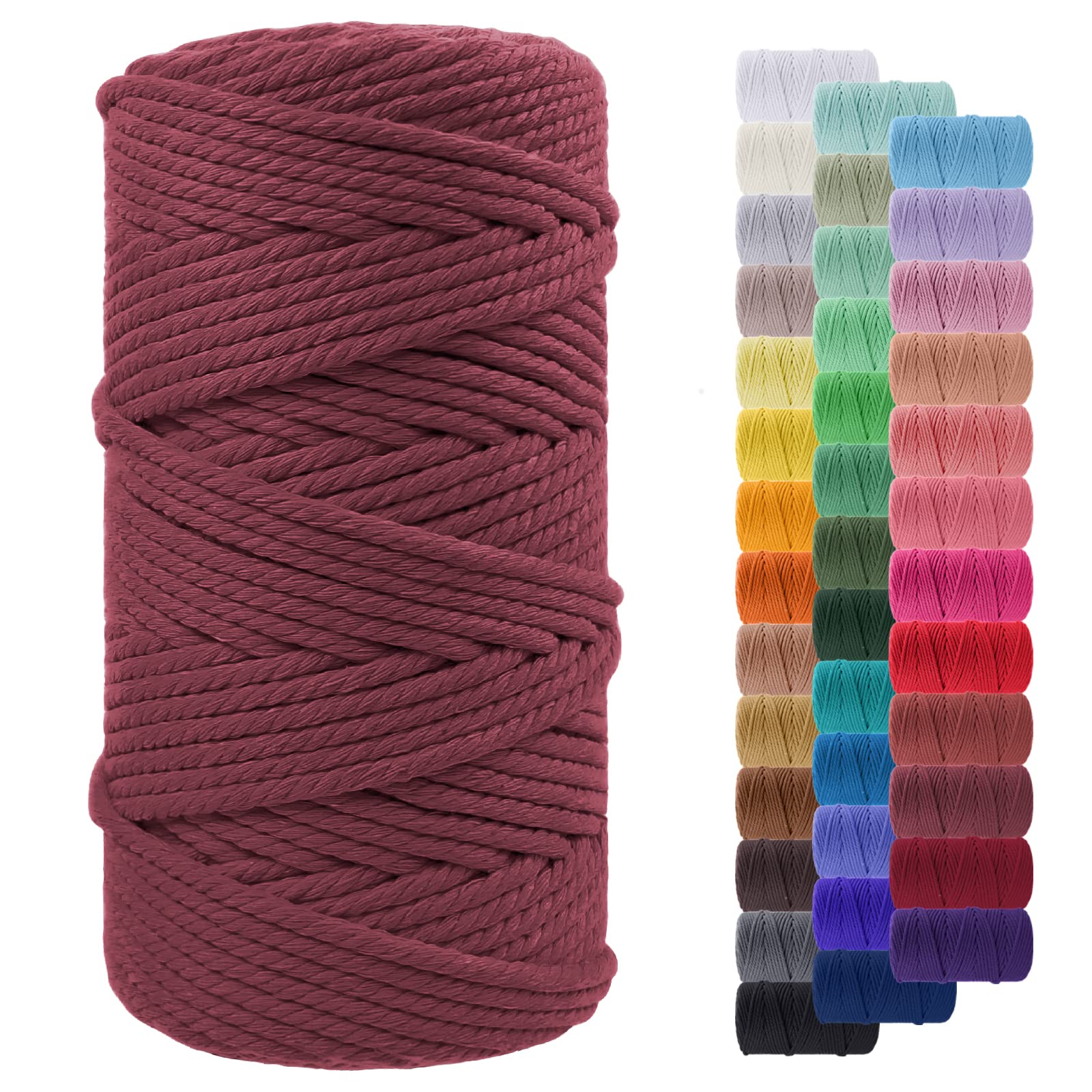 LEREATI Macrame Cord 5mm x 100m, Thick Macrame Rope Yarn Natural Cotton Cord, 4 Strand Twisted Colored String for Wall Hanging Plant Hanger DIY Crafts Boho Decor (Rust Red)