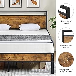 Z-hom Queen Bed Frame with Modern Wood Headboard