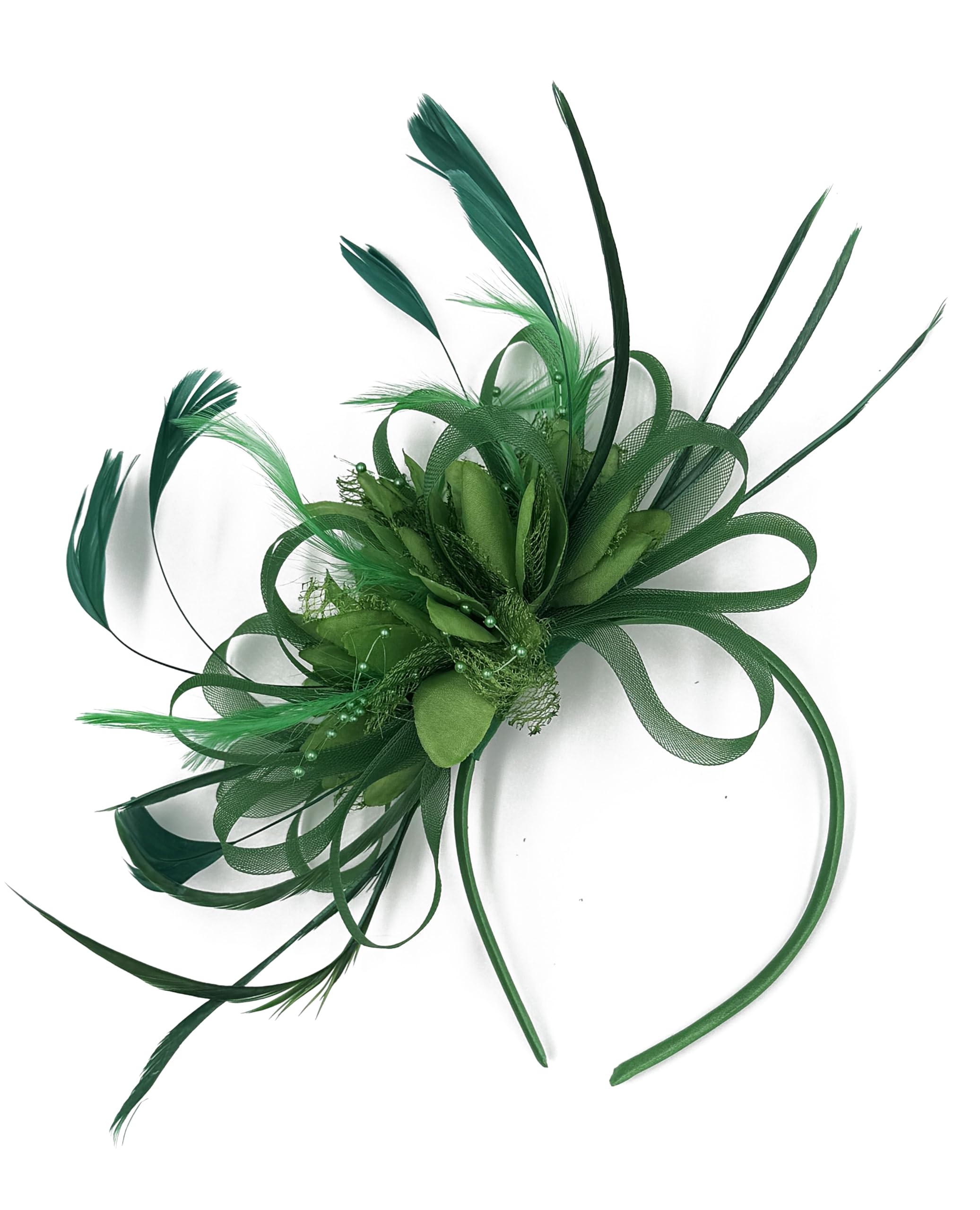 Caprilite Emerald Jade Green Net Hoop Feather Hair Fascinator Headband Wedding Royal Ascot Races