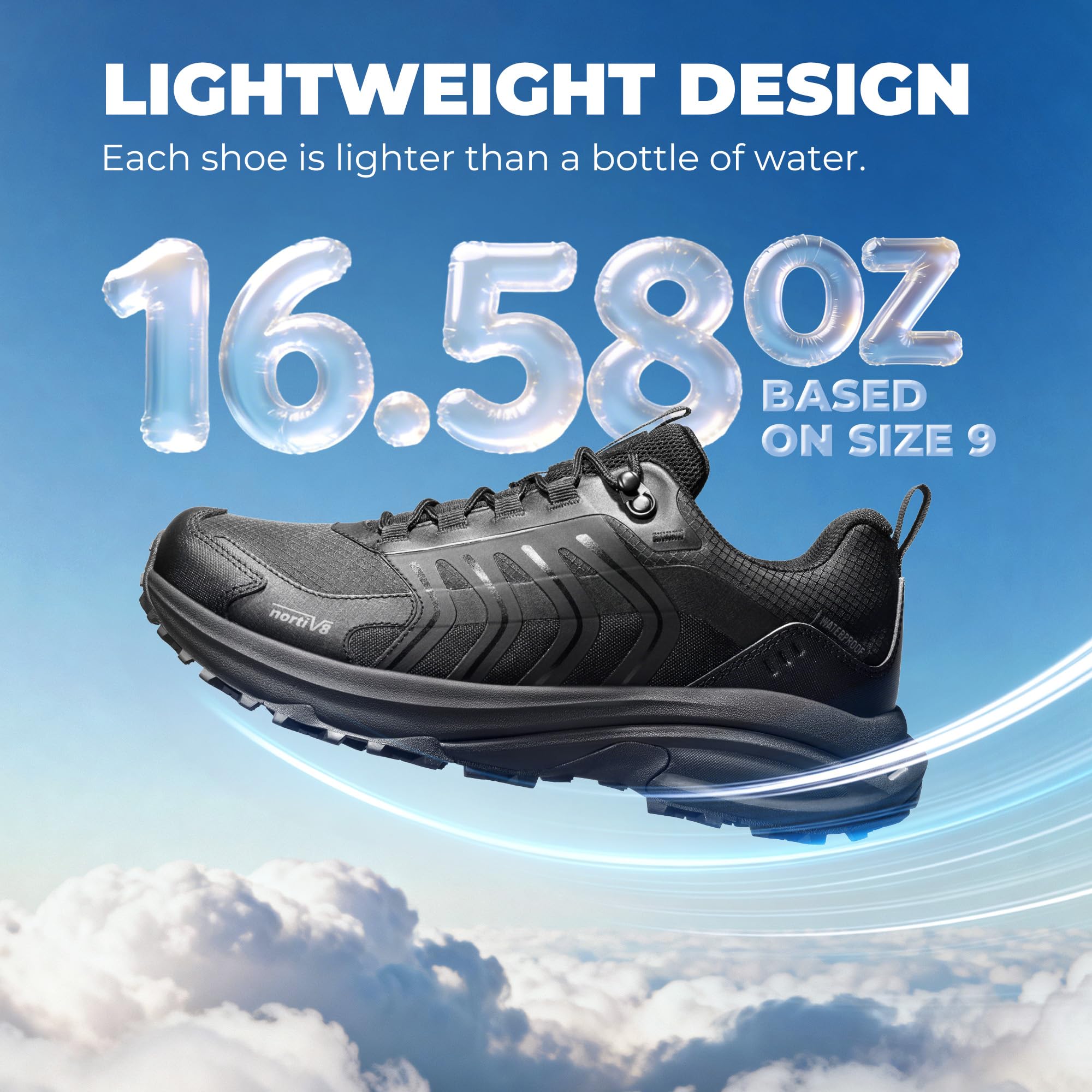 NORTIV 8 Herren wasserdichte Wanderschuhe rutschfest Leicht für Gehen Komfort Outdoor Trekking Camping Klettern Tägliche Mode Sneakers Armadillo FieldLite,Size 44.5,Alles Schwarz,SNHI26001M 5
