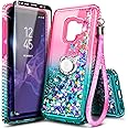 E-Began Case for Samsung Galaxy S9 with Screen Protector (Maximum Coverage, Flexible TPU Film), Ring Holder/Wrist Strap, Glitter Flowing Liquid Girls Women Kids Cute Case (Pink/Aqua)