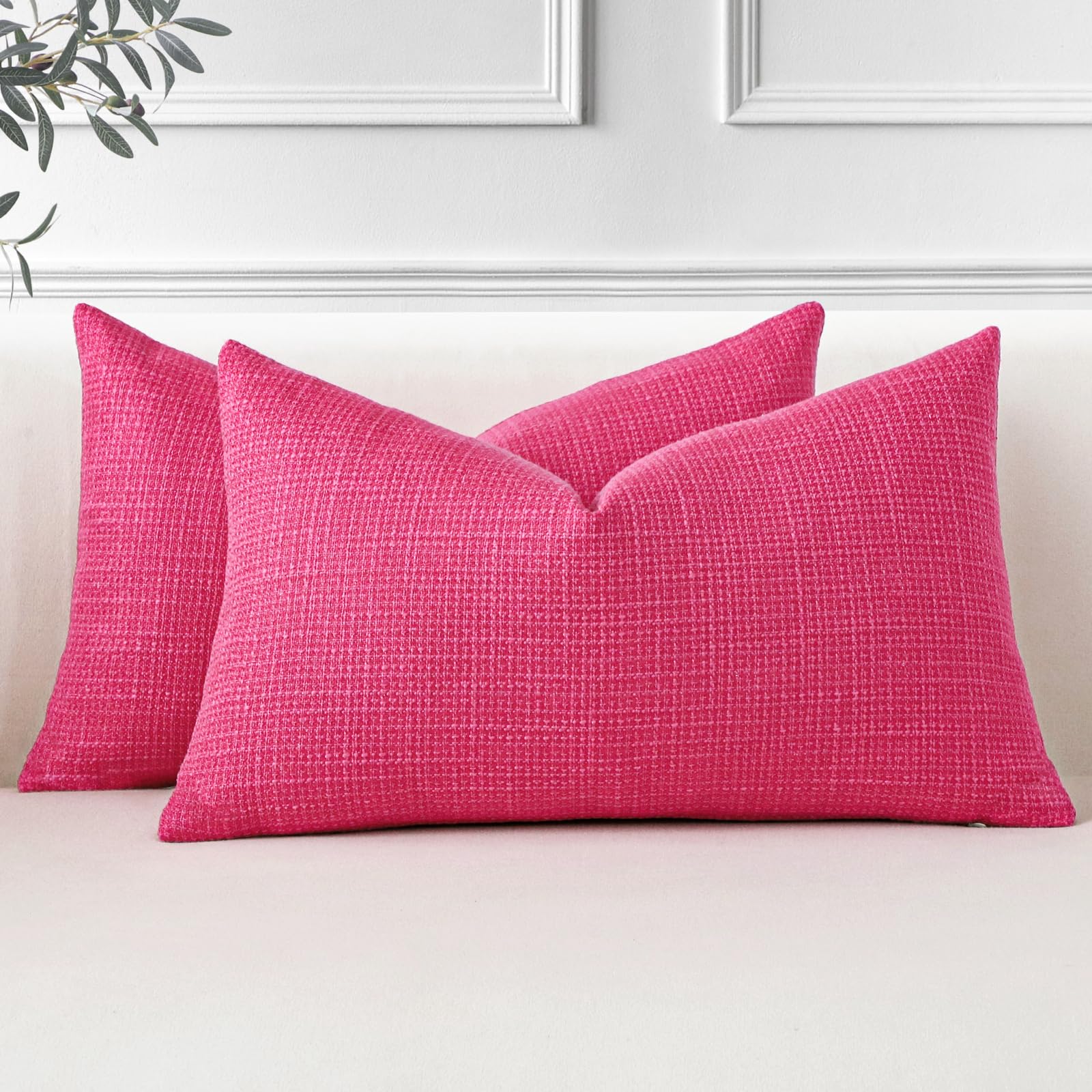 JOTOM Set of 2 Cushion Covers 30x50 cm Linen Hot Pink Decorative Throw Pillow Covers 12x20 Inch Lumbar Cushion Case Home Decor Pillowcases for Couch Sofa Living Room Bed (Deep Hot Pink)