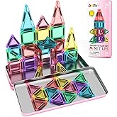 ORZbb Mini Magnetic Tiles Toddler Travel Essentials Set with Case, Magnetic Blocks Building Montessori Educational Learning Sensory Preschool Toys for 3+ Year Old Boys Girls Birthday Gifts