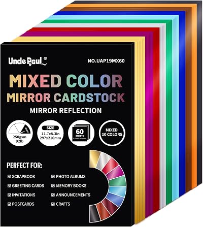 Uncle Paul A4 Mixed Color Mirror Cardstock 60 Sheets 250gsm 10 Colors
