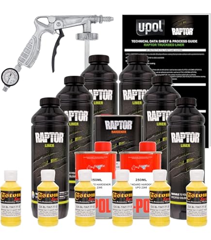 Raptor Spray-On Bed Liner Kit - 6 Liters, Tintable, Includes Spray Gun & White Tint, For Trucks, Trailers, Marine