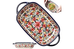 Baking Dish, 730ml Heat-resistant Ceramic Oven Dish with Dual Handles, Daisy Print Rectangle Lasagne, Non Slip Washable Casse