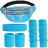 80s Accessories for Women, Leg Warmers 80s Costumes Workout Outfit Holographic Fanny Pack Neon Headband Wristbands