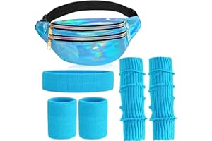 ONUPGO 80s Accessories for Women, Leg Warmers 80s Costumes Workout Outfit Holographic Fanny Pack Neon Headband Wristbands