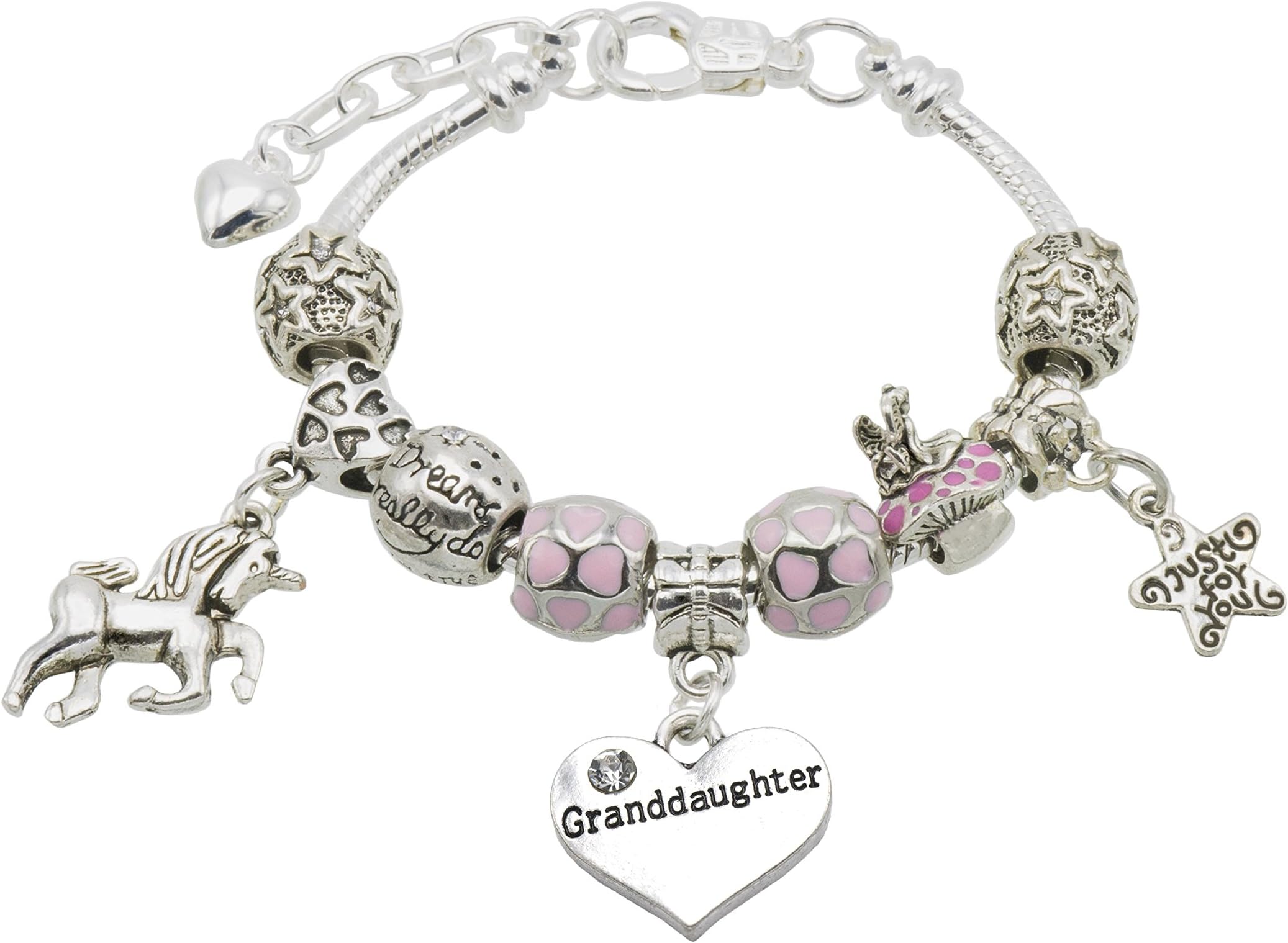 Jewellery HutGirl's Unicorn Message Charm Bracelet with Gift Box - 9 Special Messages to Choose from (Granddaughter)