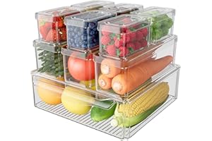 SpaceHacks 10 Pack Refrigerator Organizer Bins Stackable with Lids, Clear Fridge Organizers and Storage, Kitchen Organizer Storage Containers for Fruit, Produce, Food, Vegetables