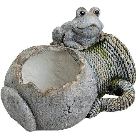 matches21 Pflanzgefäß Pflanzschale Krug Antik mit Frosch Garten-Deko 35x25x28 cm Kunststein (Magnesia) wetterfest frostbestän