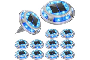 UGDLUCK Solar Deck Lights,12 Pack Driveway Dock Light 2 Colors in 1 Solar Powered Lights Outdoor IP68 Waterproof Driveway Marker for Warning Step/Garden/Sidewalk/Pathway/Yard (Blue & Cool White)