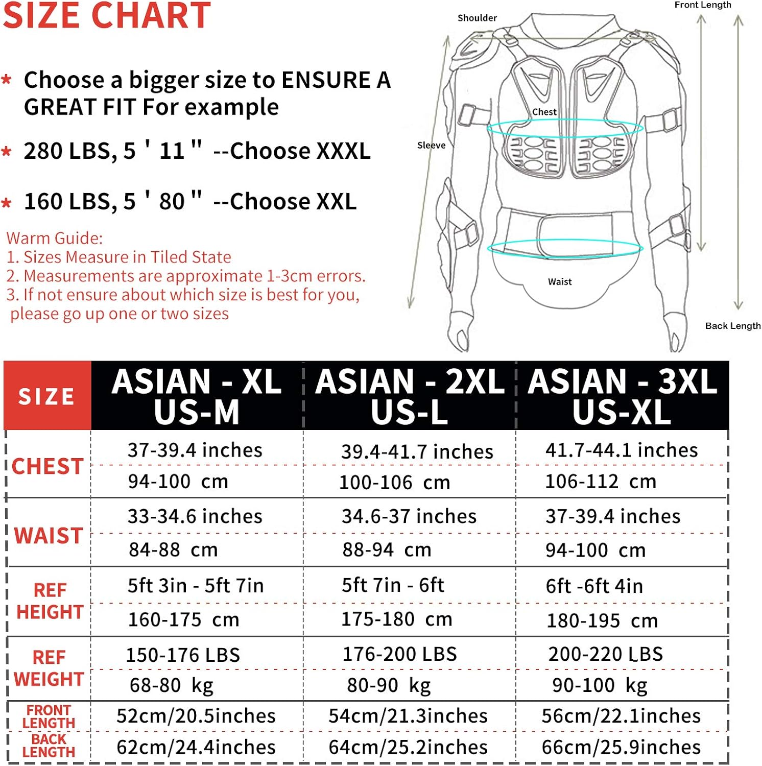 GuTe Motorcycle Protective Jacket,Sport Motocross MTB Racing Full Body Armor Protector for Men: Clothing