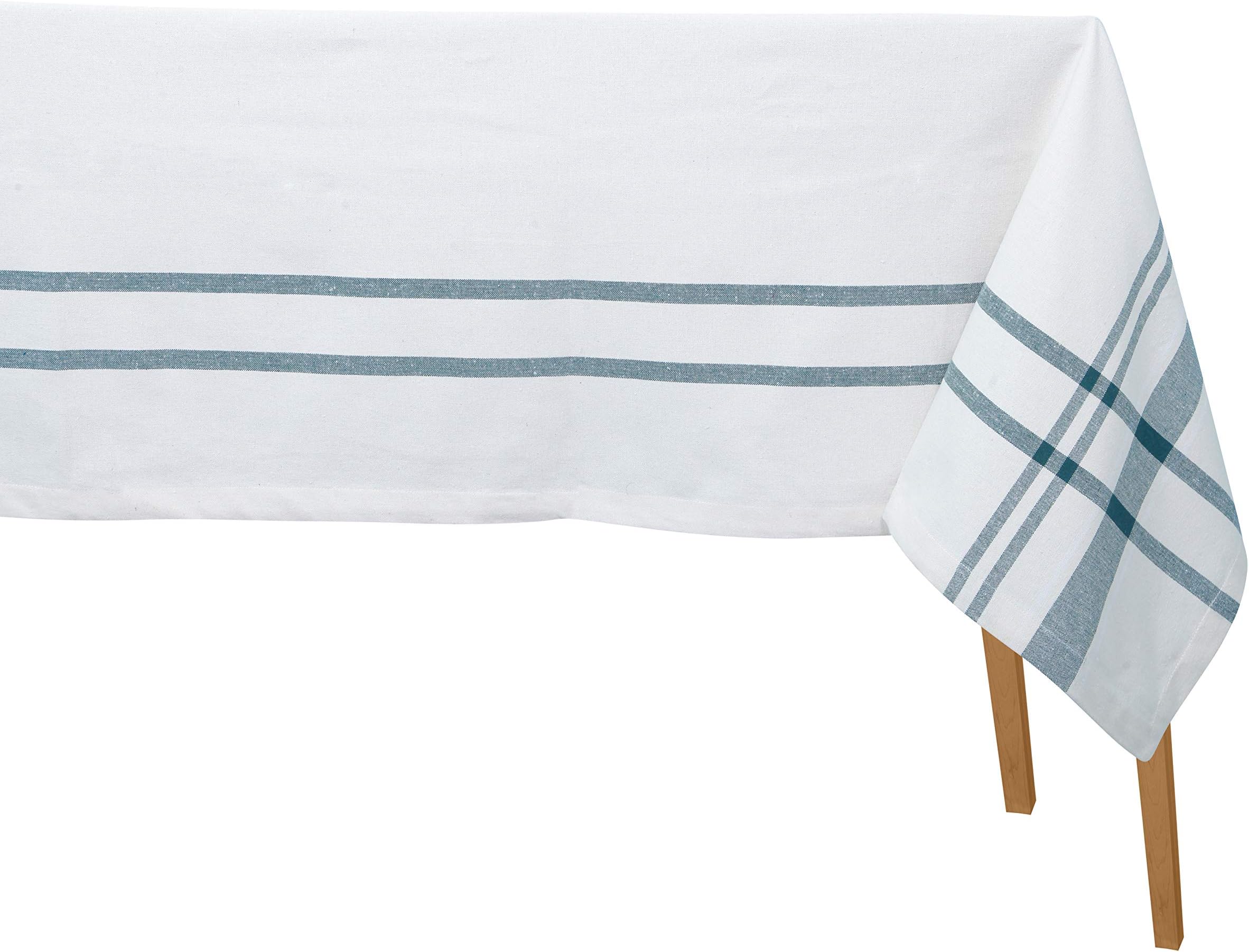 Extra Large Table Cloths Rectangular - Cotton Tablecloths - Linen Tablecloth - Tablecloths Rectangular Large - French Stripe Table Cloth - Cotton and Linen Table Cover (63X109", Green Stripes)