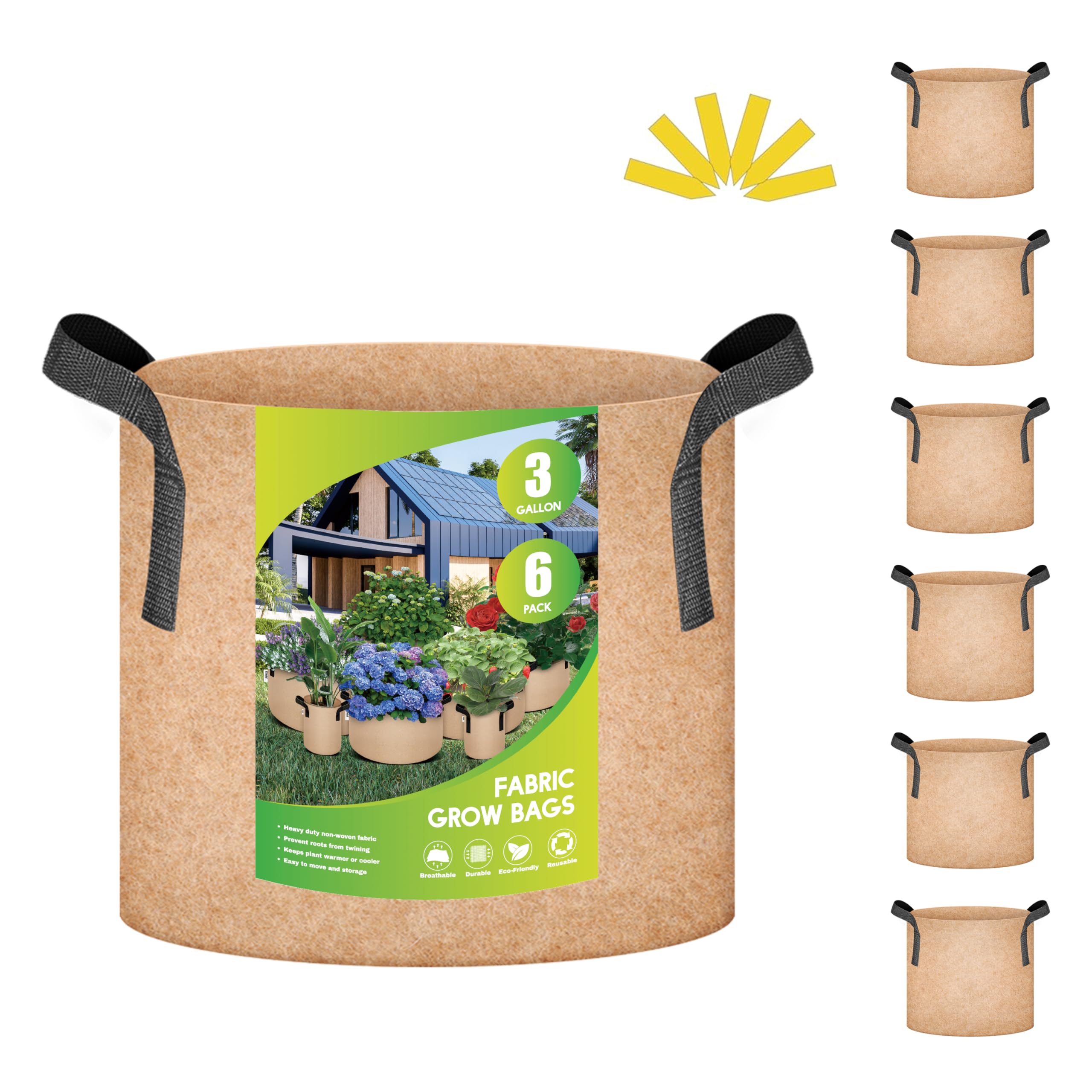 iPower Fabric Containers Aeration with Nylon Handles, for Planting Vegetables, Fruits, Flowers, Tan 2022 Version, 3 Gallon