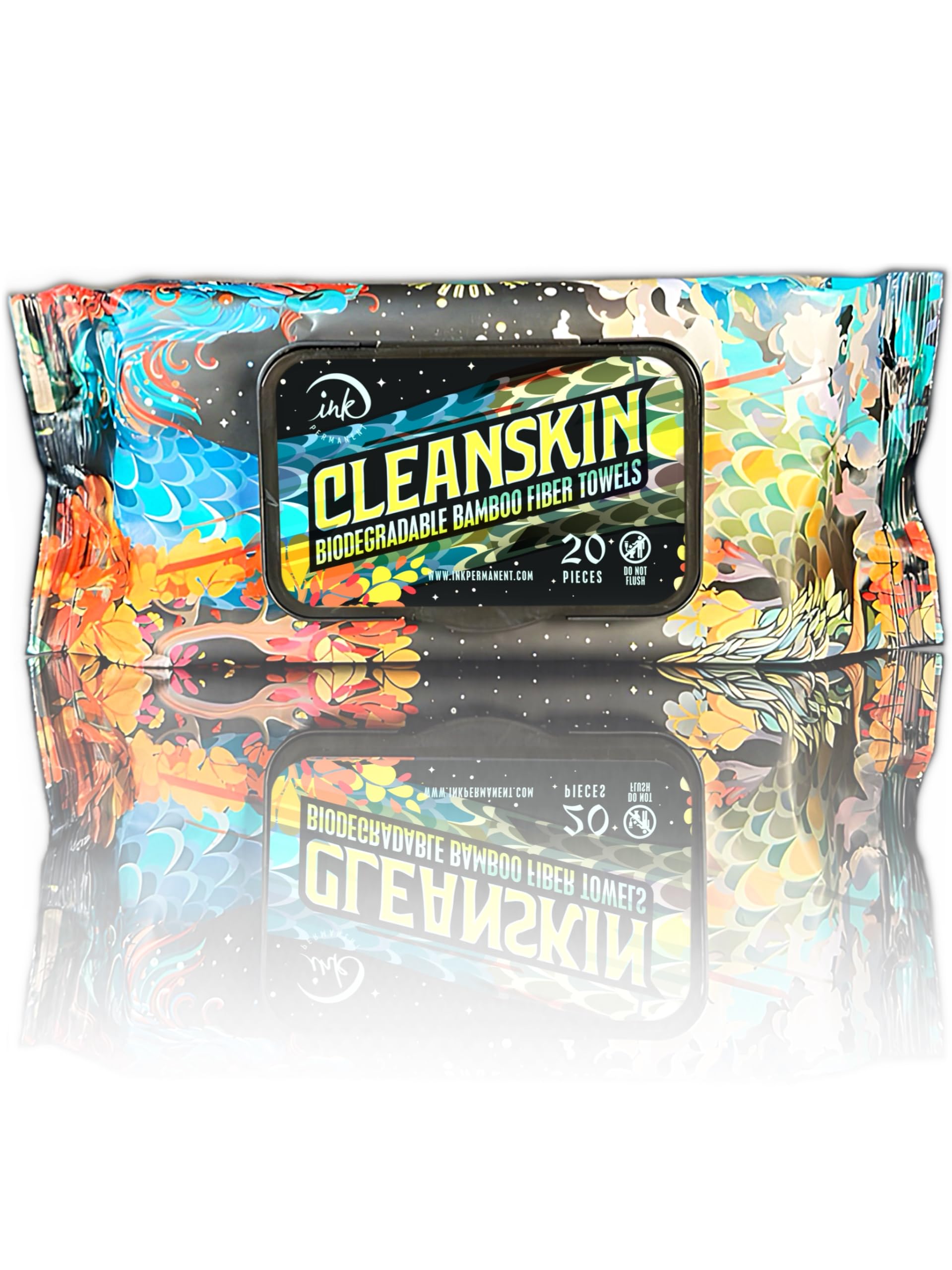 CleanSkin [20 Count] Biodegradable Bamboo Tattoo Towels, Alcohol-Free, Fragrance-Free, Lint-Free, Cleansing Green Soap for Tattoo Care and Cleaning