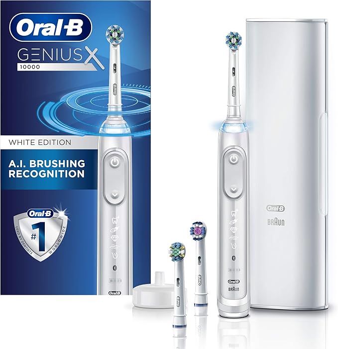 Oral B Genius X Electric Toothbrush With 3 Oral B Replacement Brush Heads And Toothbrush Case White Packaging May Vary Beauty Amazon Com