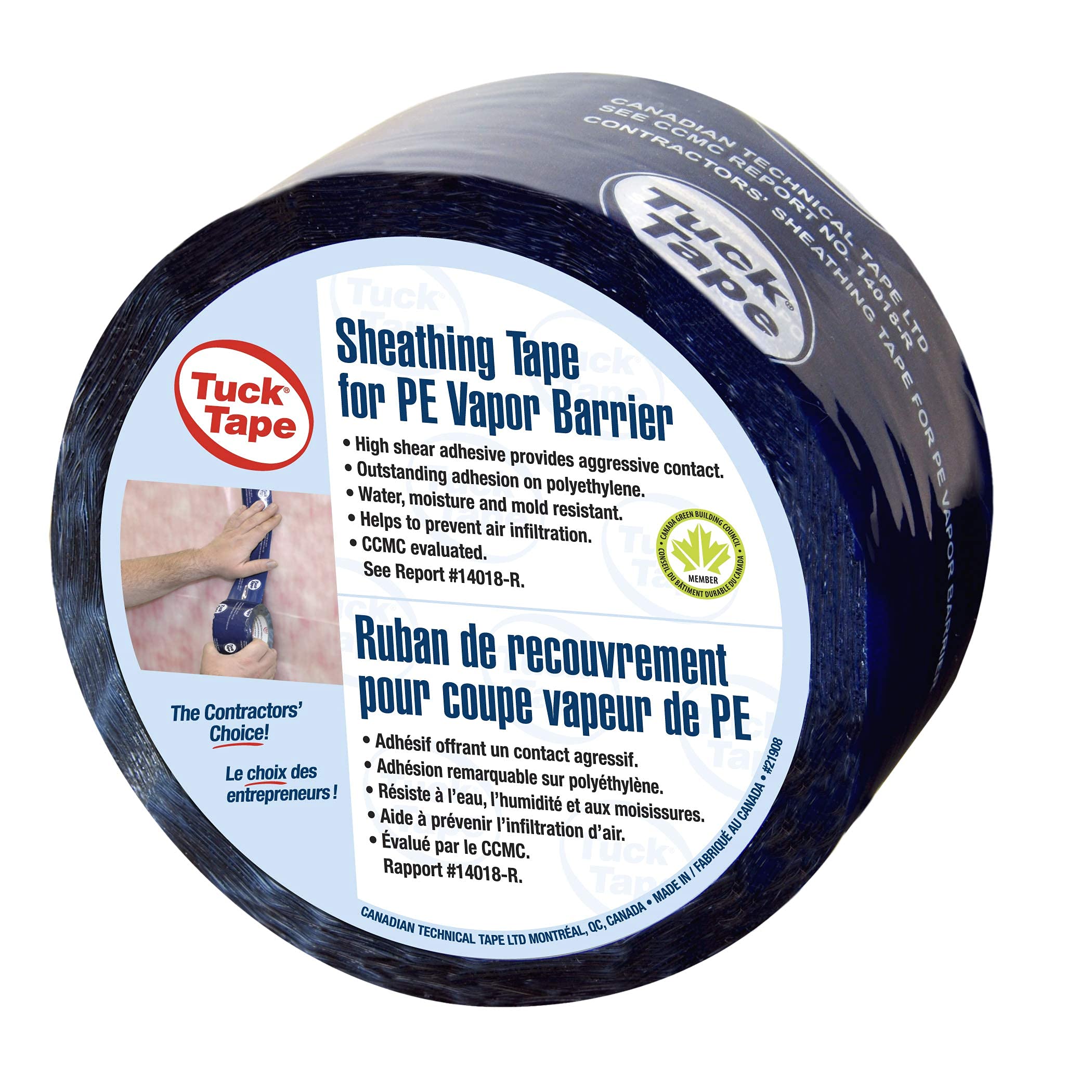Tuck tape Construction Sheathing & Vapor Barrier PE & Epoxy Resin Tape, 2.4 in x 180 ft (Blue)