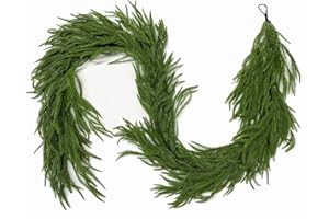 SENJIE 9FT Christmas Garland Norfolk Pine Garland Real Touch Artificial Greenery Garland for Mantle Fireplace Table Indoor Outdoor Holiday Decortions (Dark Green)