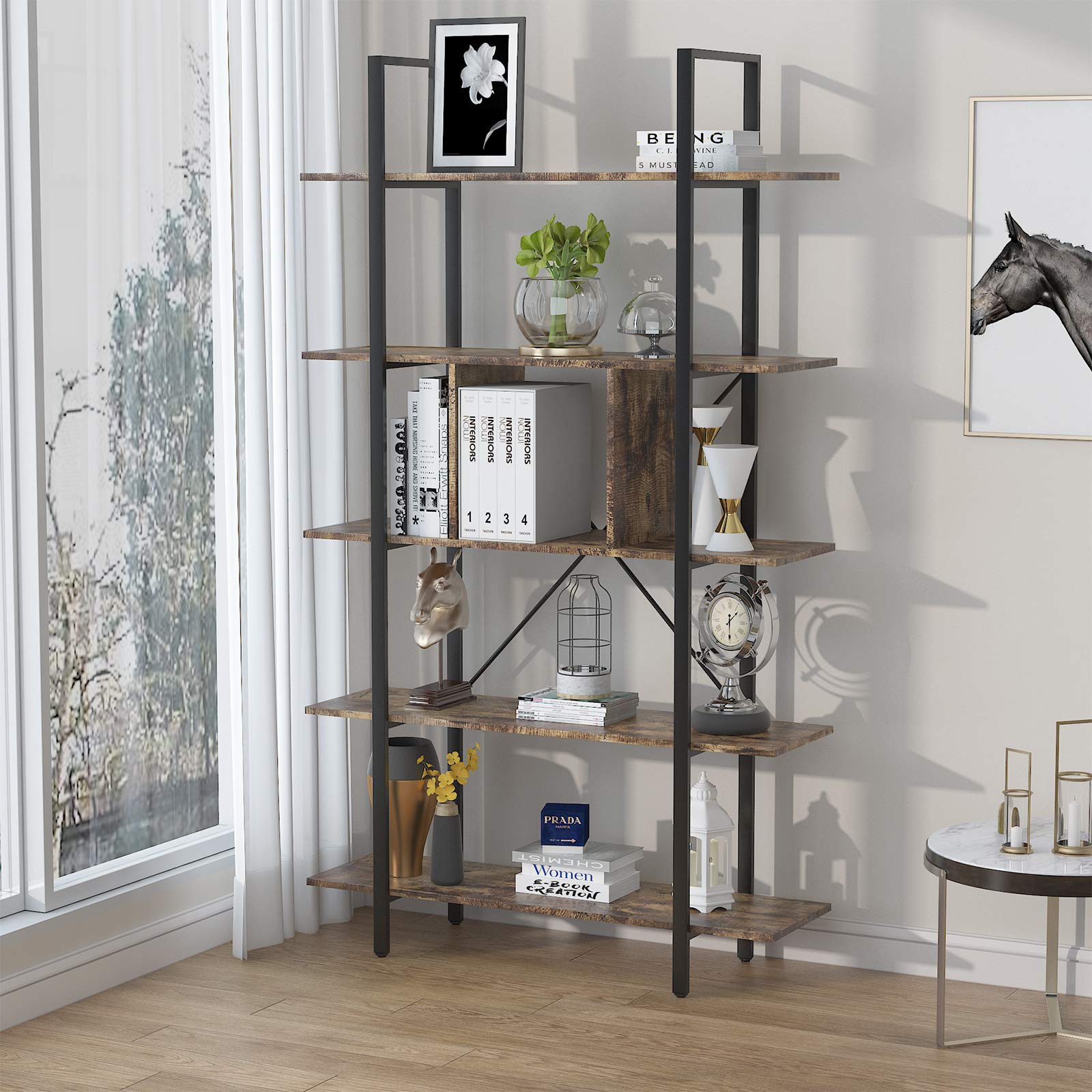 Buy PAKASEPT Vintage Bookshelf, 5 Shelf Bookcase Rustic Industrial Book Shelf with Metal Frame