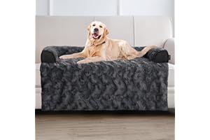 blunique Calming Extra Large Dog Bed for Couch, 45 x 37 inch Removable Couch Cover for Dogs Washable, Non-Slip Fluffy Plush Dog Sofa Mat for Furniture Protector - Dark Grey