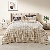 DAICO 3 Pieces Fluffy Faux Rabbit Fur Comforter Set Queen Size Tie Dyed Brown Plush Fuzzy Bubble Comforter Bedding Set Warm Cozy Bedding Comforter Sets for Winter, 1 Comforter and 2 Pillowcases