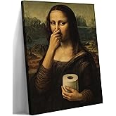 Funny Mona Lisa Bathroom Canvas Wall Art Humor Amusing Toilet Art Pinching Nose Wall Decor Celebrity Classical Vintage Painting Whimsical Poster Print for Bathroom Restroom Decoration 12x16in