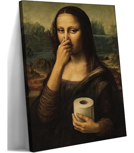 Poster Humoristique Mona Lisa – Décoration Décalée Pour Salle De Bain, Salon, Appartement, Fêtes Et Thanksgiving